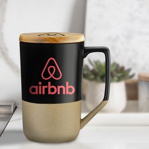 15 Oz. Two-Tone Ceramic Mug w/Wood Lid