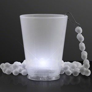1.5 oz. LED White Party Shot Glass on White Bead Necklace - PRINTED