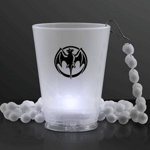 1.5 oz. LED White Party Shot Glass on White Bead Necklace - PRINTED