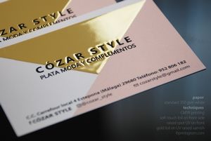 2" X 3.5" 16PT Suede Business Cards w/ Raised Gold Foil on Front only 5/4