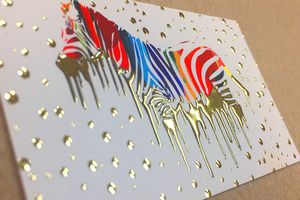 2" X 3.5" 16PT Suede Business Cards w/ Raised Gold Foil on Front only 5/4