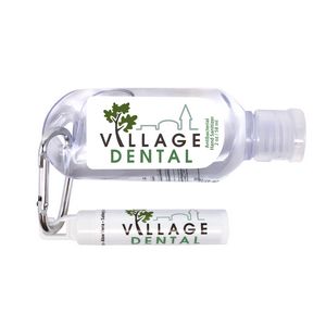 2 oz Tottle Antibacterial Hand Sanitizer With Carabiner + Clip Balm