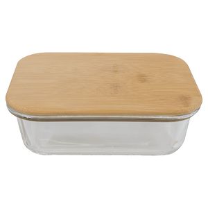 21 Oz. Rectangle Glass Container w/Bamboo Lid
