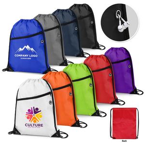 420D Heavy Duty Drawstring Backpack With Front Zipper