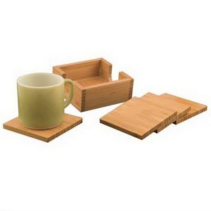 Bamboo 4 Piece Coaster Set w/Holder