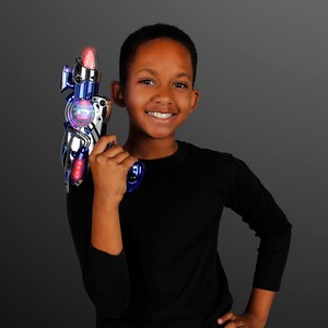 Blue Light Up Sound Effects Gun with Spinning Globe - BLANK
