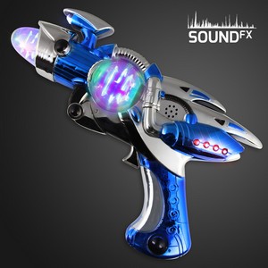 Blue Light Up Sound Effects Gun with Spinning Globe - BLANK