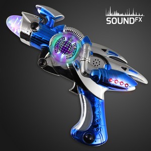 Blue Light Up Sound Effects Gun with Spinning Globe - PRINTED