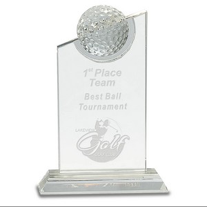 Crystal Award with Inset Golf Ball on Clear Base