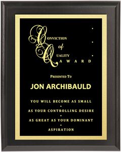 Digital Lasered Solid Black Award Plaque 6"x8"