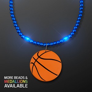 Electric Blue Mardi Gras Beads with Basketball Medallion - PRINTED