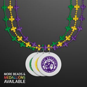 Fleur de Lis Beads for Mardi Gras with White Medallion - PRINTED