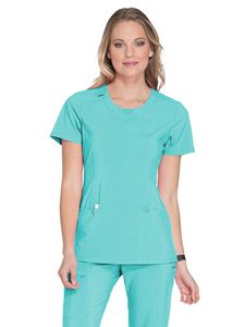 Infinity - Women's Stretch Rib-knit Back Panel Round Neck Top