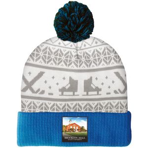 Knit Beanie with Pom and Ribbed Cuff (Printed Logo)