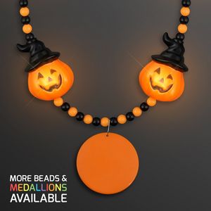 LED Hocus Pocus Pumpkins Beads with Medallion - PRINTED