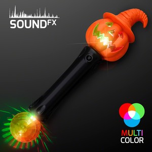 LED Witchy Pumpkin Wand with Sound & Lights - PRINTED