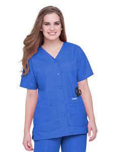 Landau - Essentials - Women's 4-Pocket Snap-Front V-Neck Top