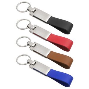 Leather Strap Keychain w/ Metal Plate