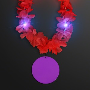 Light Up Hawaiian Leis with Custom Purple Medallion - PRINTED
