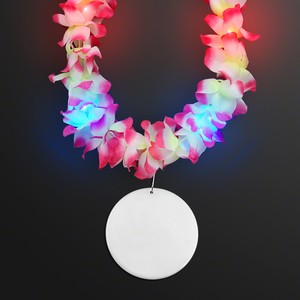 Light Up Hawaiian Leis with Custom White Medallion - PRINTED