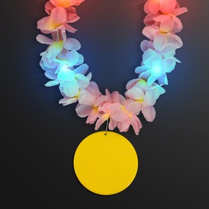 Light Up Hawaiian Leis with Custom Yellow Medallion - PRINTED