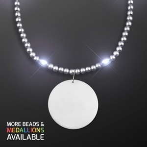 Light Up Silver Mardi Gras Beads with Medallion - PRINTED