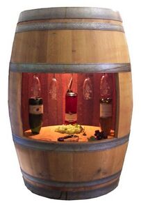 Lighted Oak Barrel Wine Cabinet