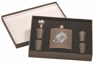 Matte Black Flask Set in Black Presentation Box