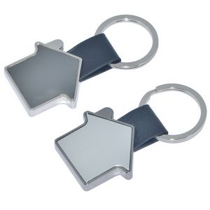 Metal House Keychain w/ Leather Strap