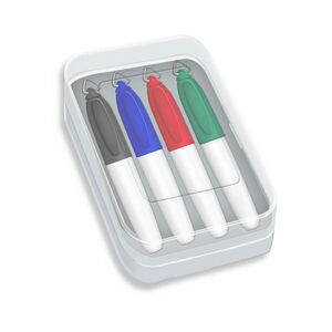 Mini Sharp MarkÂ® Fine Tip Permanent Marker in Clear Plastic Box (4-Pack/Full-Color Decal)