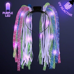 Neon Rave Noodle Hair Headbands with Purple LEDs - PRINTED