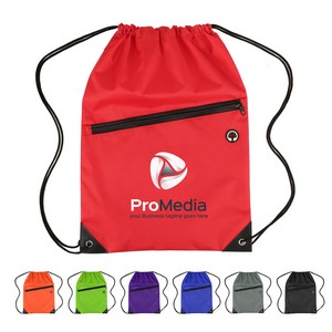 Nylon Drawstring Backpack With Zipper Pocket