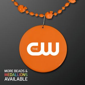 Orange Football Helmet Bead Necklaces With Orange Medallion (NON-LIGHT UP) - PRINTED