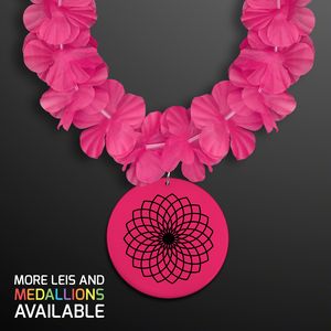 Pink Flower Lei Necklace with Pink Medallion (Non-Light Up) - PRINTED