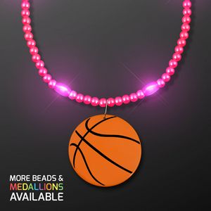 Pink LED Bead Necklace with Basketball Medallion - PRINTED