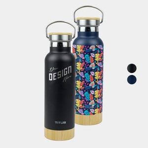 Premium 17 oz TiTUSÂ® Stainless Steel Water Bottle with Wood-Style Base