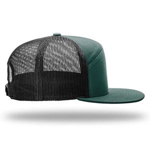 Premium 7-Panel Mesh Back Cap Flat Bill Trucker Hat With Snapback Closure - Embroidery
