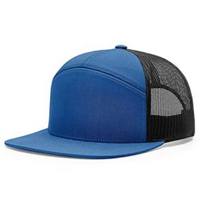 Premium 7-Panel Mesh Back Cap Flat Bill Trucker Hat With Snapback Closure - Embroidery