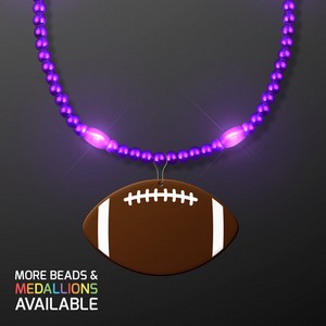 Purple LED Bead Necklace with Football Medallion - PRINTED