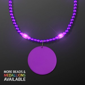 Purple Party LED Bead Necklace with Medallion - PRINTED