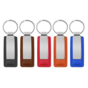 Rectangular Leather Keychain w/ Metal Plate