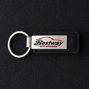 Rectangular Leather Keychain w/ Metal Plate