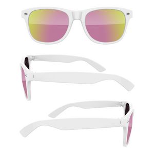 Retro Mirror Sunglasses W/ Full Colors Lens Imprint & 1 Color Temple Imprint