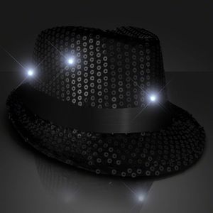 Sequin Black Flashing Fedoras with Black Bands - PRINTED