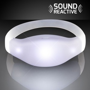 Sound Activated Light Up White LED Flashing Bracelets - PRINTED