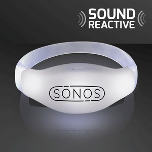 Sound Activated Light Up White LED Flashing Bracelets - PRINTED