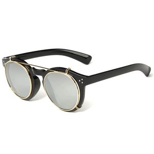 Steampunk Removable Lens Round Mirrored Sunglasses