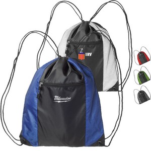 Two Color Front Zipper Pocket Drawstring Backpacks