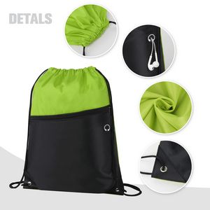 Two-Tone Drawstring Backpack With Front Zipper