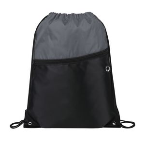 Two-Tone Drawstring Backpack With Front Zipper